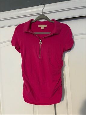 Michael Kors Hot Pink Short-Sleeve Zip Polo
